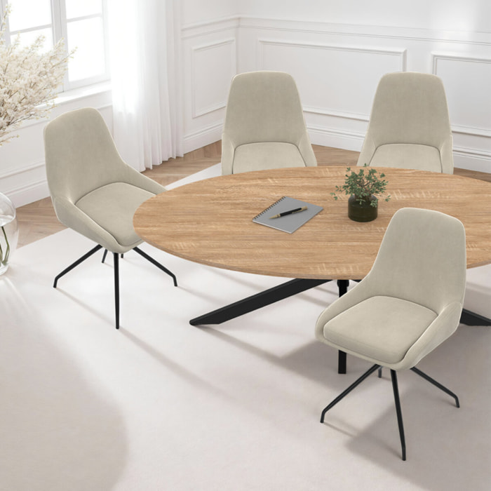 Chaises Olivia pivotantes velours crème pieds métal - lot de 4