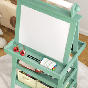 Tableau chevalet enfant 3 en 1 tableau double face enfant avec tableau blanc magnétique tableau à craie rangements bois vert