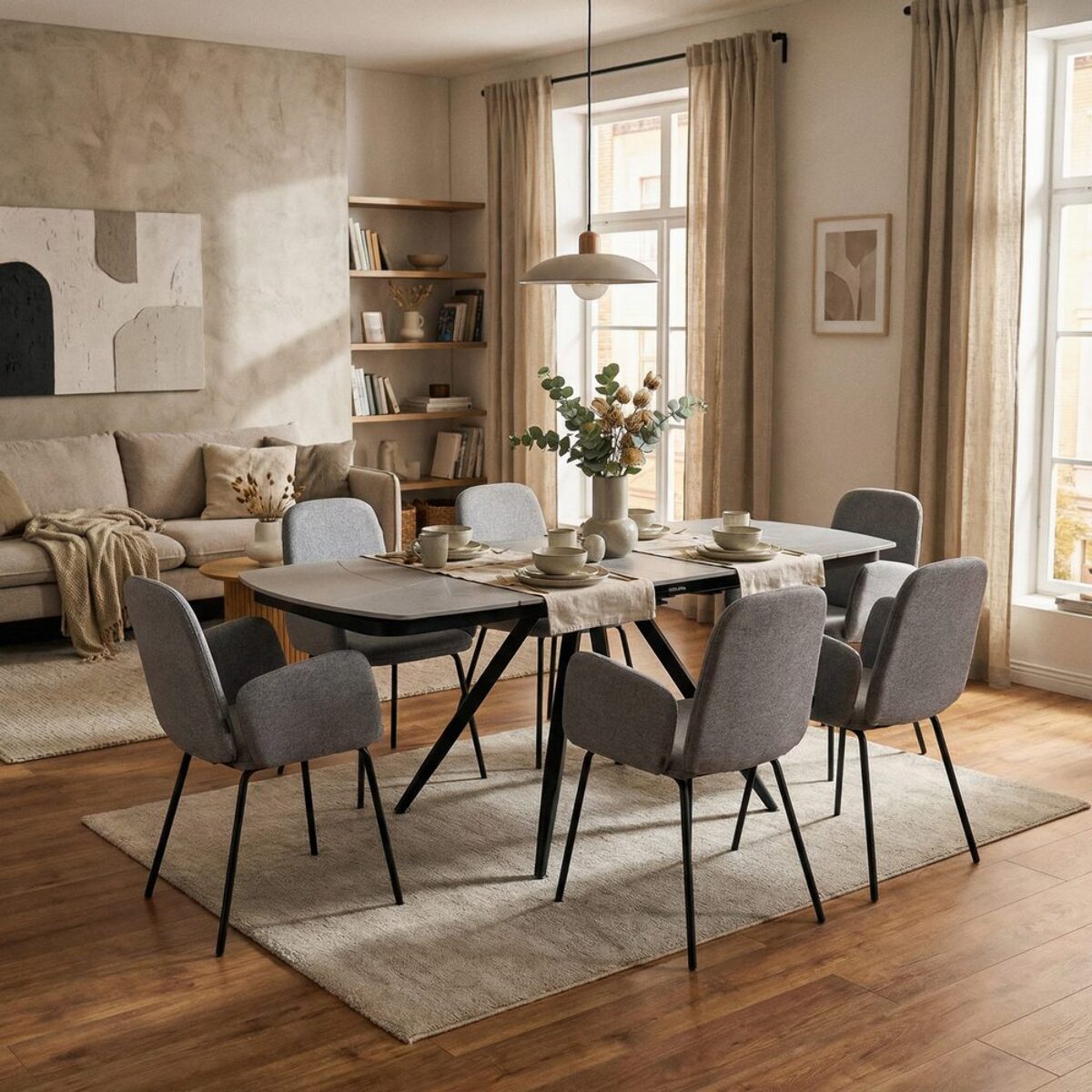 Sedie con braccioli grigio chiaro e gambe nere in metallo - Kendal