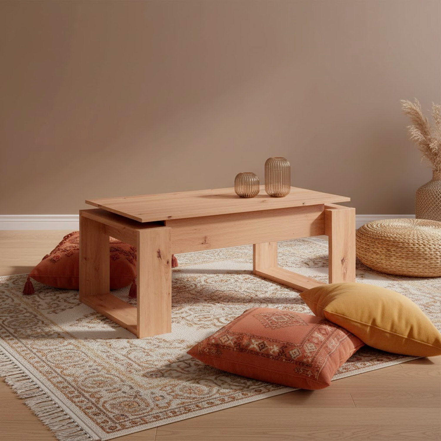 Tavolino Rialzabile Da Caffè Con Piano Sollevabile Tavolo Da Soggiorno Pranzo Moderno Salvaspazio Ideale per Mangiare Lavorare 105 x 55 x 45 cm Rovere