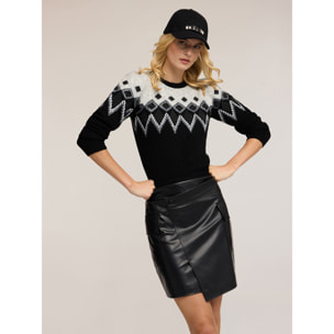 Motivi - Jersey jacquard con mangas abullonadas - Negro