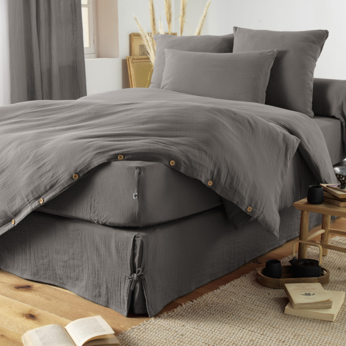 Pack housse de couette "Gaïa" "Gaze de Coton" 3 Pièces - Gaïa Granit