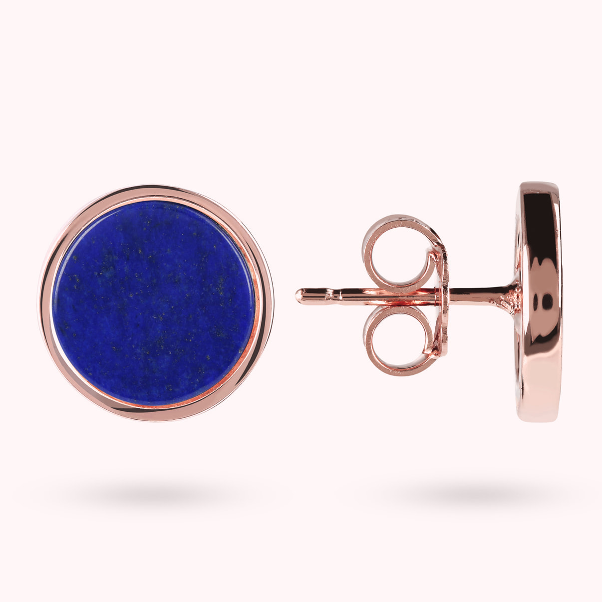 Orecchini a Bottone con Disco Piccolo in Pietra Naturale di Lapislazzuli Blu