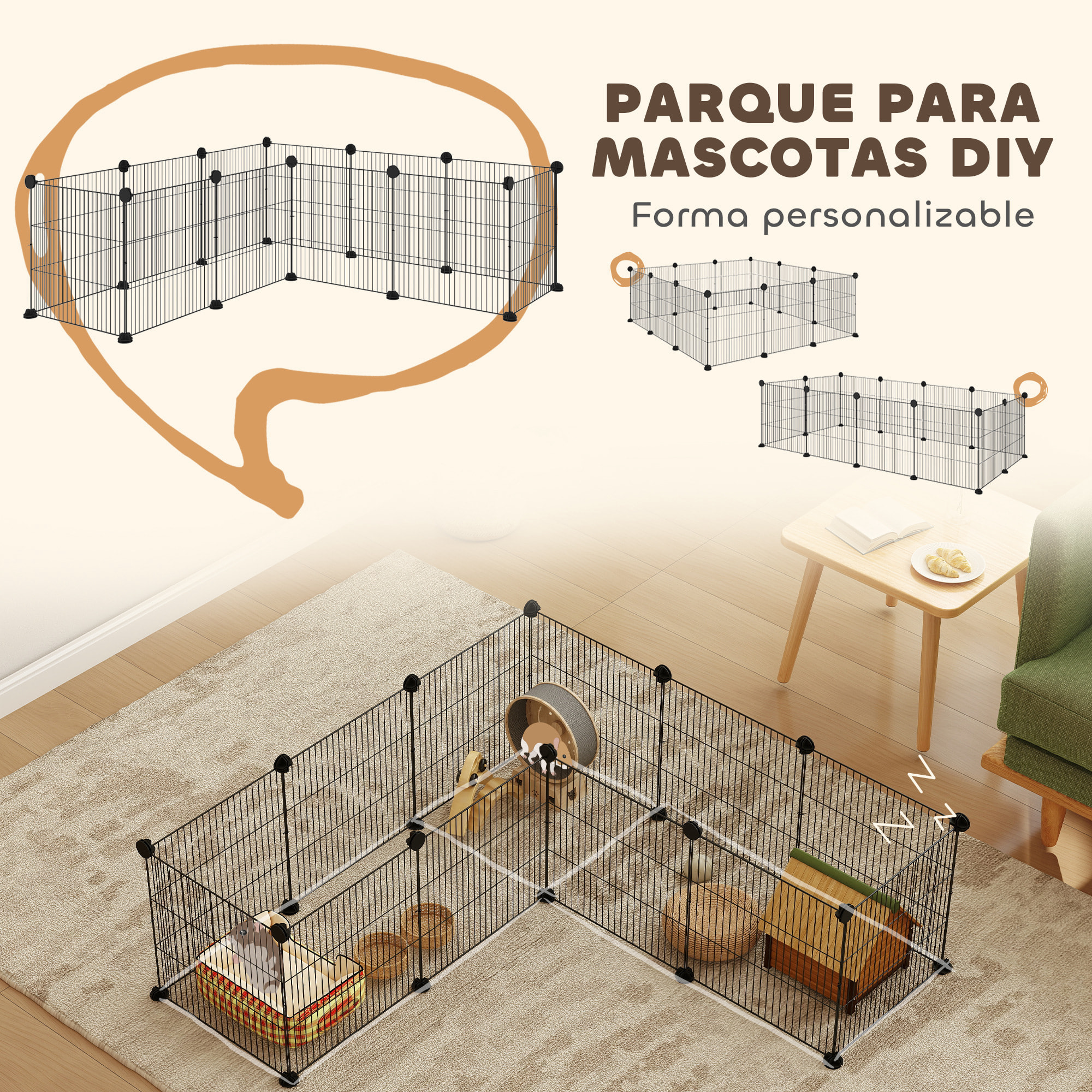 Valla Metálica para Mascotas con 12 Paneles Parque Metálico para Animales Pequeños Desmontable Diseño DIY para Erizo Conejos 140x70x35 cm Negro