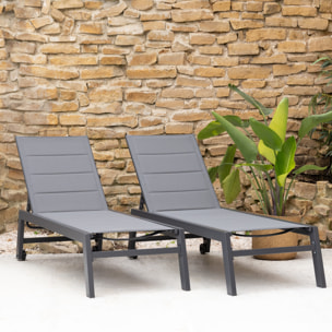 Lot de 2 bains de soleil BARBADOS en textilène gris - aluminium gris anthracite