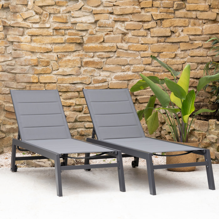 Lot de 2 bains de soleil BARBADOS en textilène gris - aluminium gris anthracite