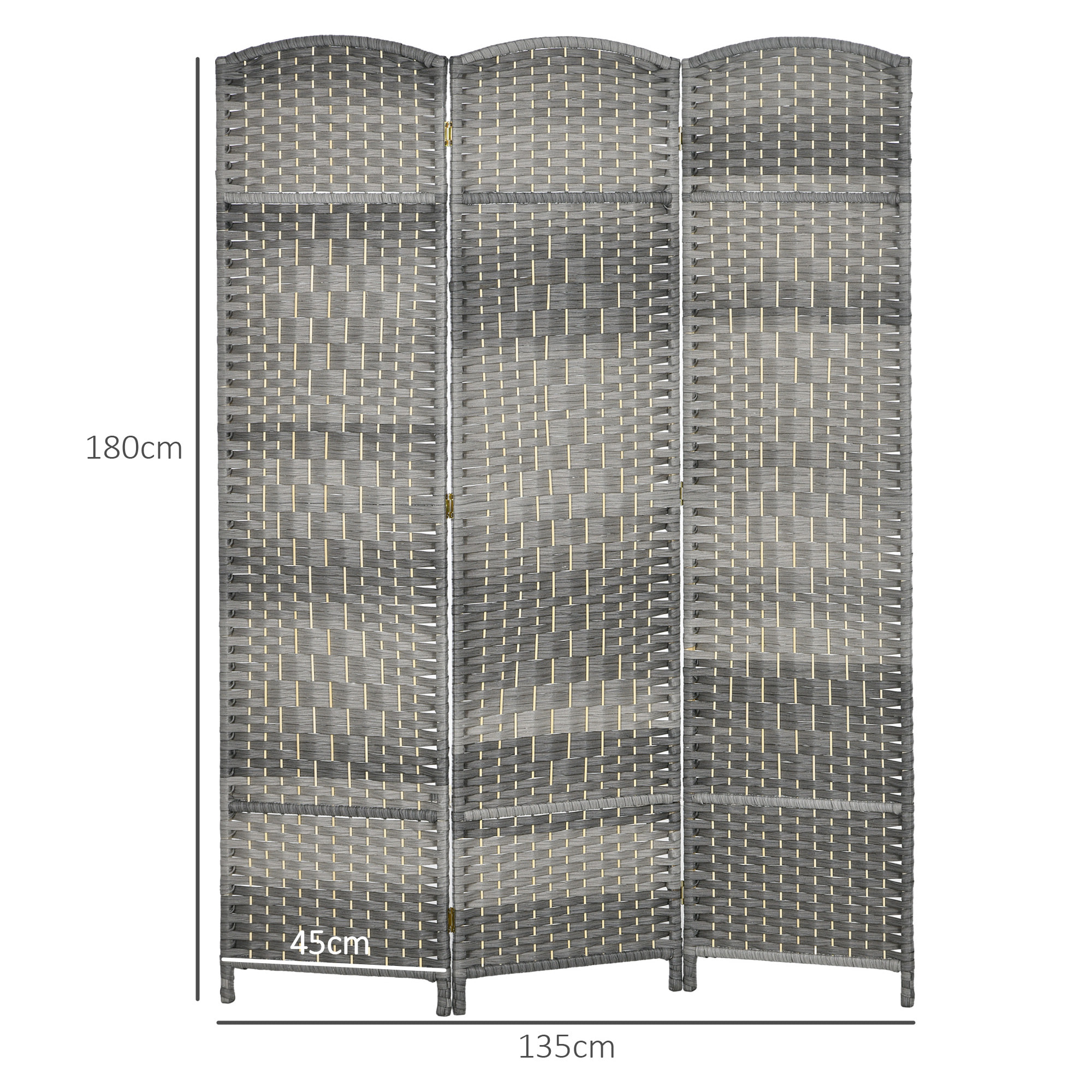 Paravent intérieur 3 panneaux pliables en bois séparateur de pièce style bohème tissé gris