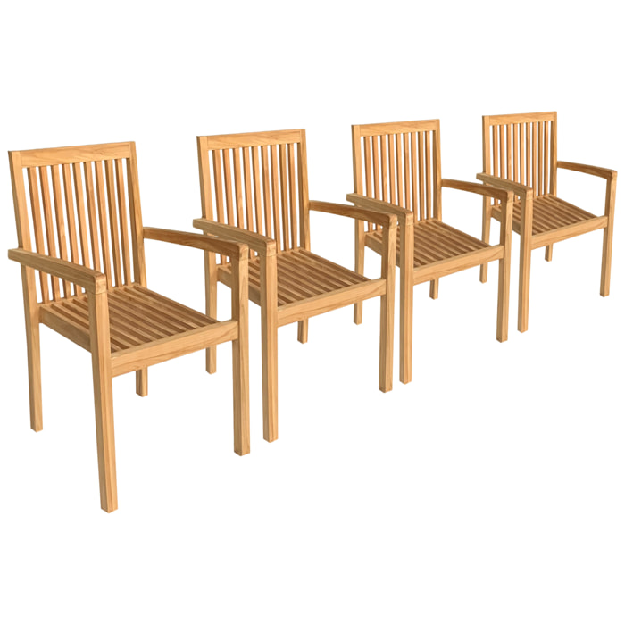 Lot de 4 chaises de jardin JAVA empilables en teck