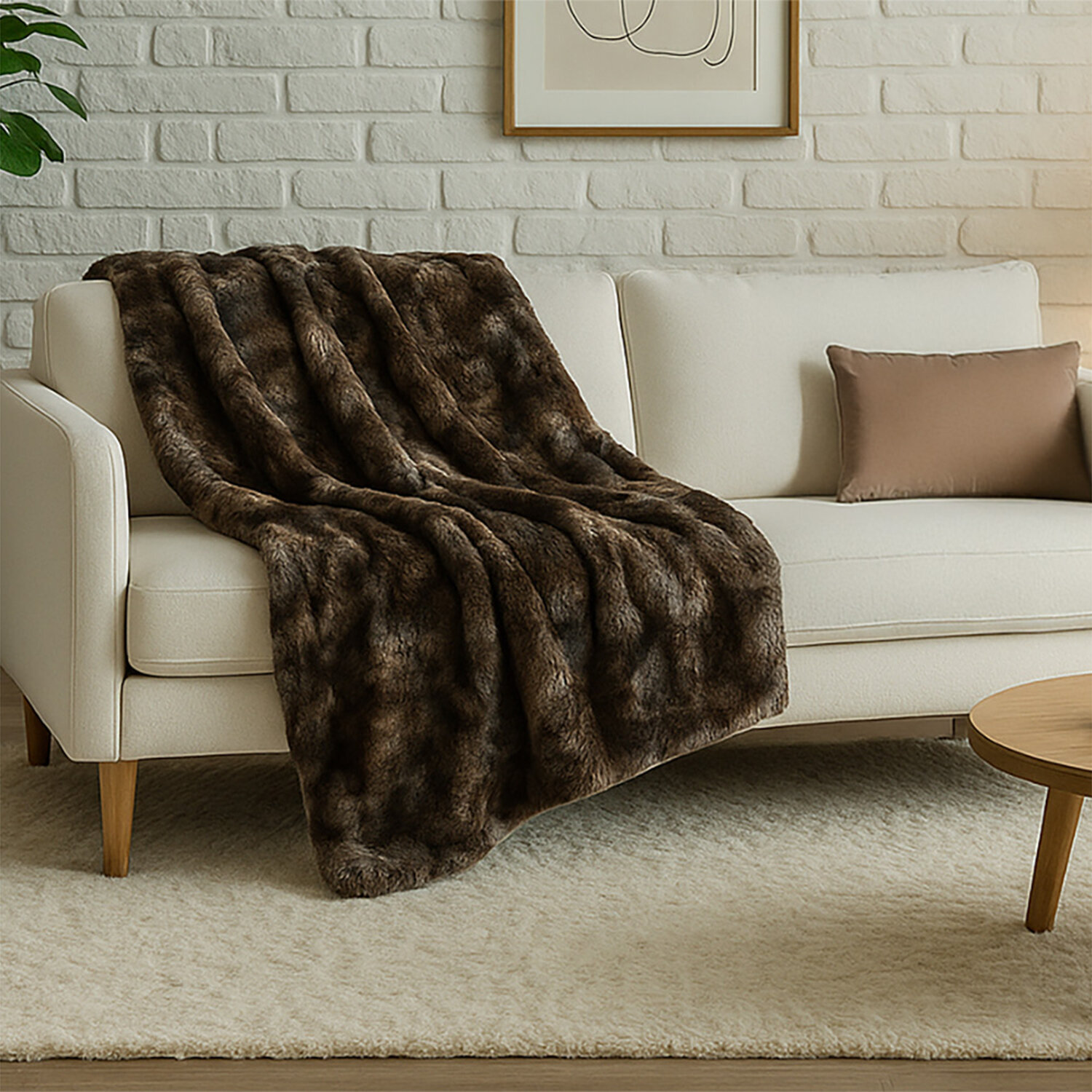 Maxi plaid fausse fourrure 100% polyester 420gsm chic chocolat