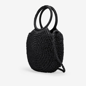 Bolso de mano media luna negro en rafia