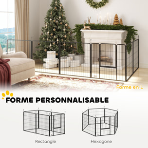Parc enclos chien modulable pliable 6 panneaux H.80cm porte verrouillable acier époxy noir