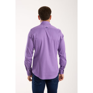 Camicia Uomo 2 Bottoni Button Down Slim Satin Unito Viola