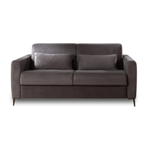 Owen - canapé lit 3 places convertible express couchage quotidien 140 cm matelas 12 cm en velours - Gris foncé