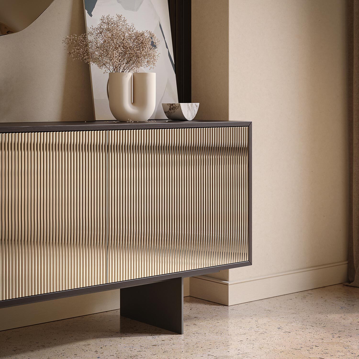 MADIA VESIRA CANNETE 3 ANTE - STRUTTURA ROVERE SCURO, GRIGIO CARBONE, ANTA SPECCHIO BRONZATO