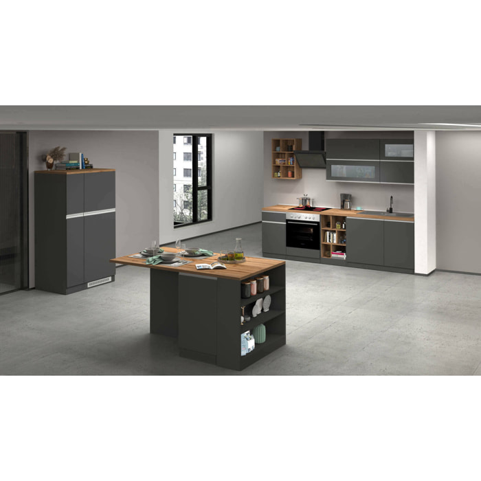 Cucina completa Danderso, Set da cucina modulabile, Cucina componibile con più elementi, 100% Made in Italy, Antracite e Rovere