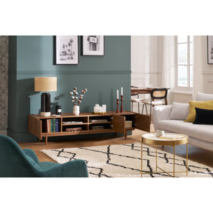 Meuble TV finition bois foncé noyer 3 portes L180 cm SANAA