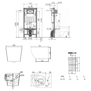 Pack WC bâti-support + WC sans bride Ceramia PixL avec abattant SoftClose + plaque noir (STCEPXWT02-FR)