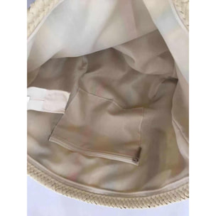 Borsa in tessuto a righe arancioni con nappe cm40x13h32/50