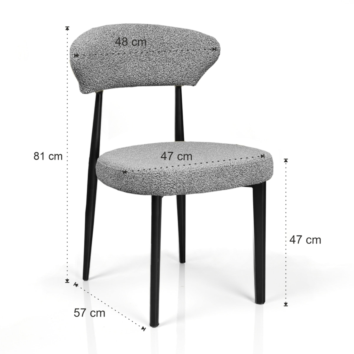 Lot de 2 chaises de salle à manger Tomasucci MELANIA, en tissu, gris, 57 × 48 × 81 cm
