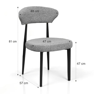 Lot de 2 chaises de salle à manger Tomasucci MELANIA, en tissu, gris, 57 × 48 × 81 cm