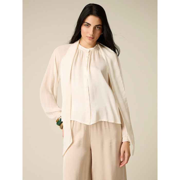 Oltre - Camisa de viscosa con lazo - Blanco