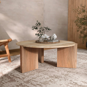 Table basse en travertin et bois D85 cm - Sierra
