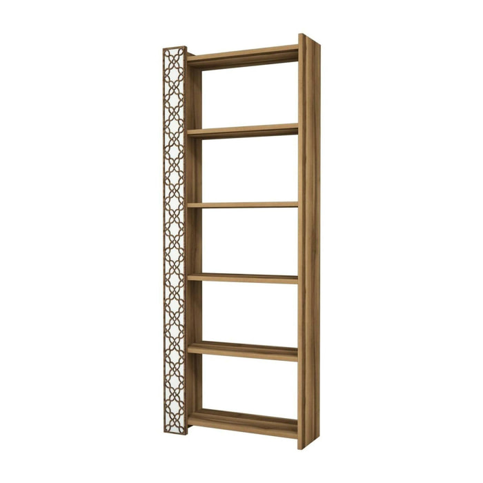 Libreria Vele, Scaffale da ufficio, Mobile portalibri, Biblioteca, 65x24h170 cm, Noce e Bianco