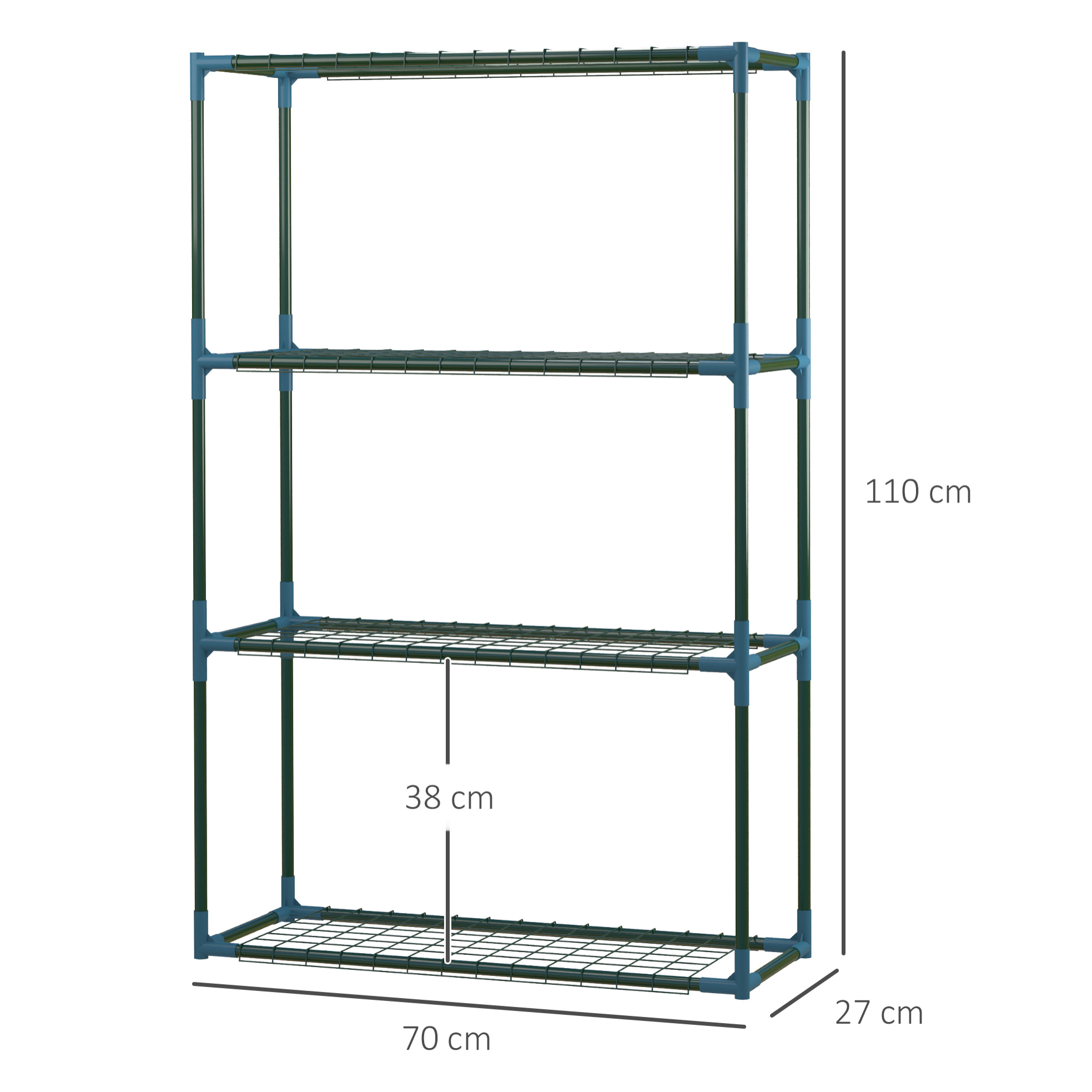 Lot de 2 étagères à fleurs 4 niveaux grillagés 70 x 27 x 110 cm acier vert