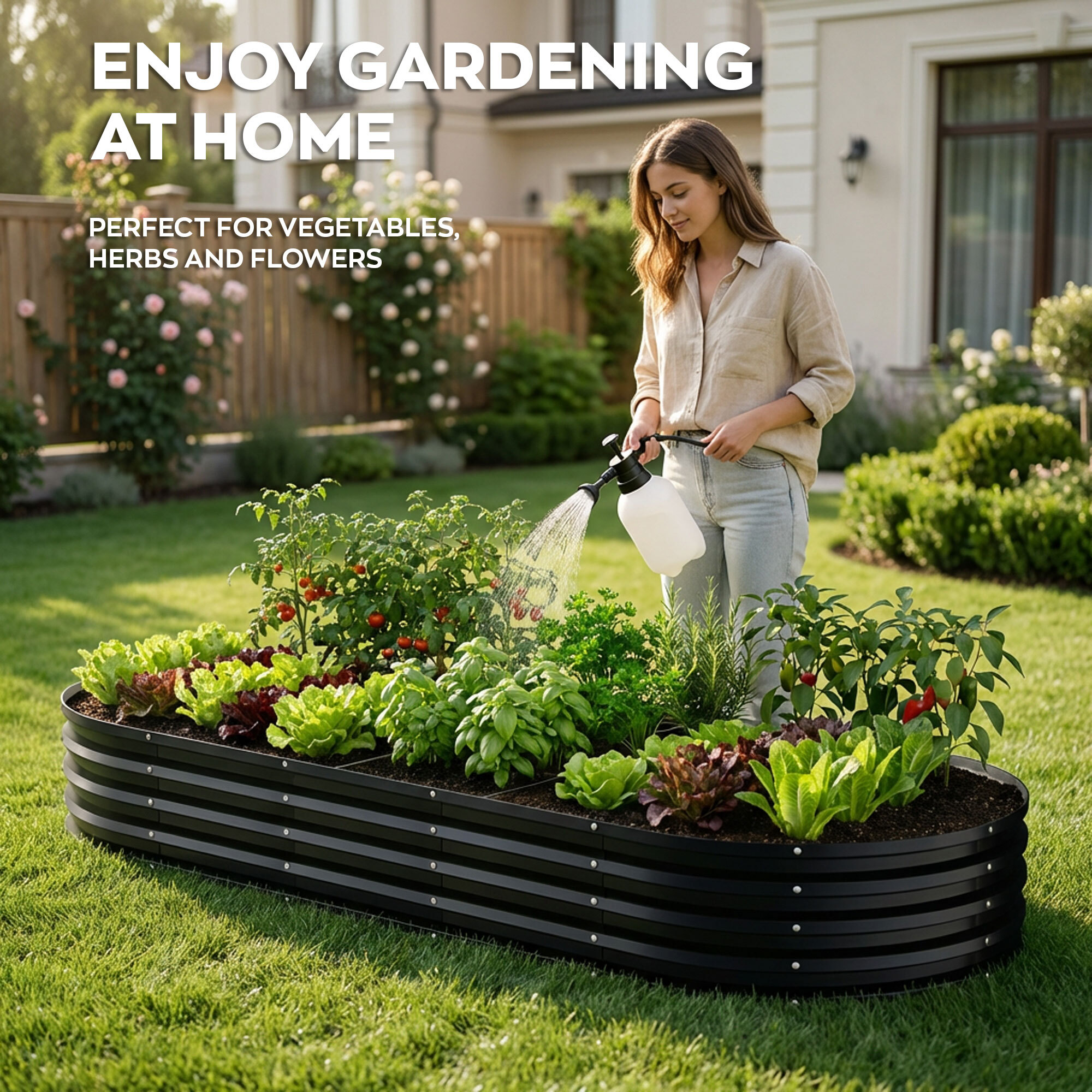 Niwa - Letto per Orto rialzato Ovale da Esterno 180x90x30 cm in Acciaio Inox Nero