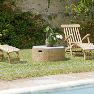 HANS - Table basse ronde plateau en béton socle en bambou naturel