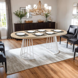 Mesa de comedor redonda extensible en blanco y roble 120-200x120 cm Meztil Blanco - Roble