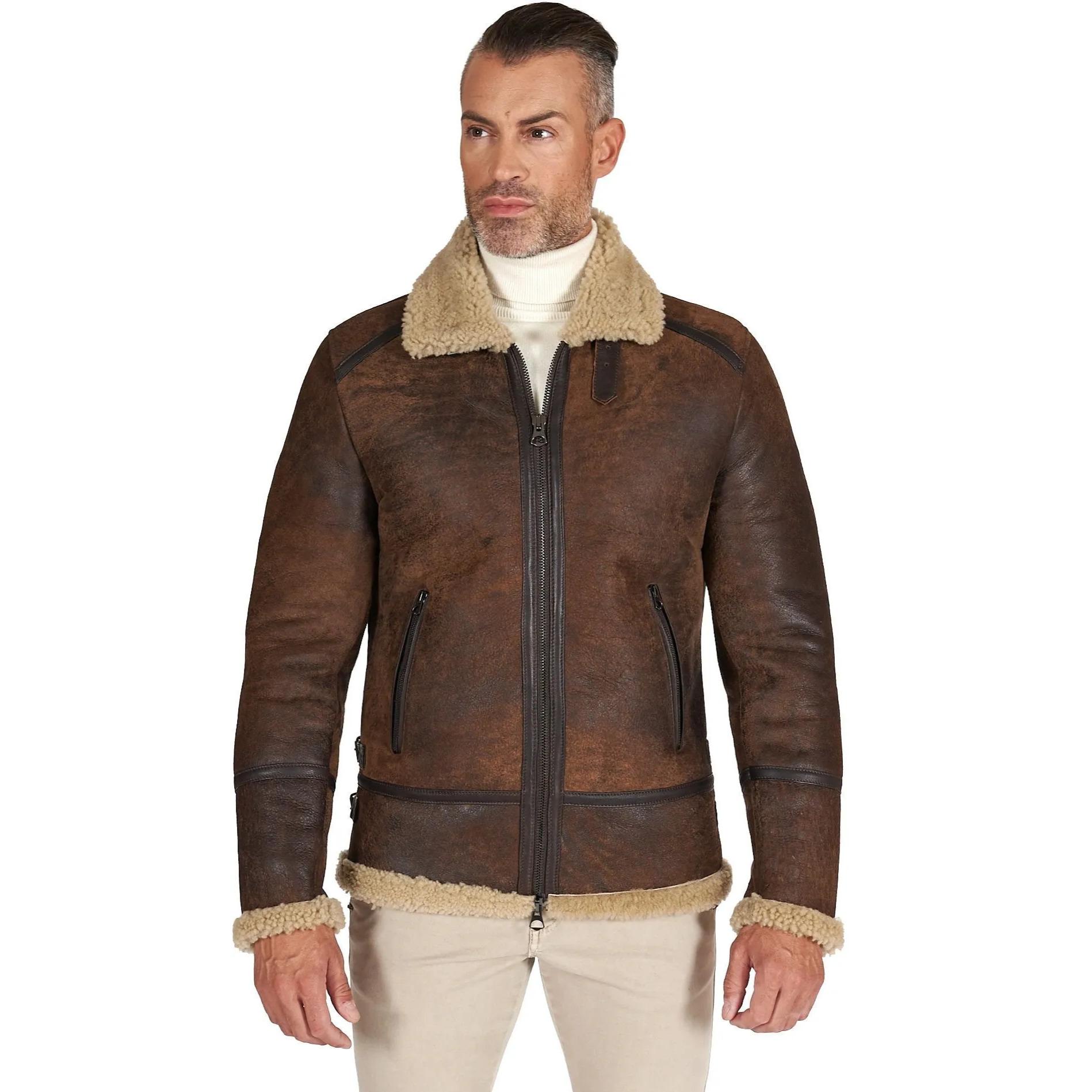 Montone Shearling testa di moro uomo collo camicia con fibbia