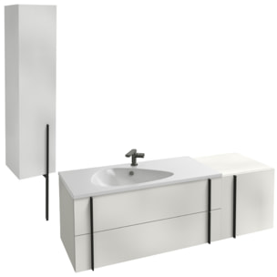 Meuble vasque 145 cm Nouvelle Vague blanc brillant + tiroir rack + colonne