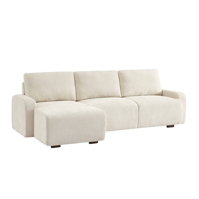 Canapé d'angle gauche 3 places tissu blanc cassé L 260 x P 88 / 139cm / x H 87cm - Dany