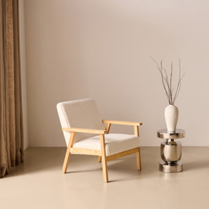Fauteuil scandinave bois de peuplier, d'hévéa et bouclette ISAK