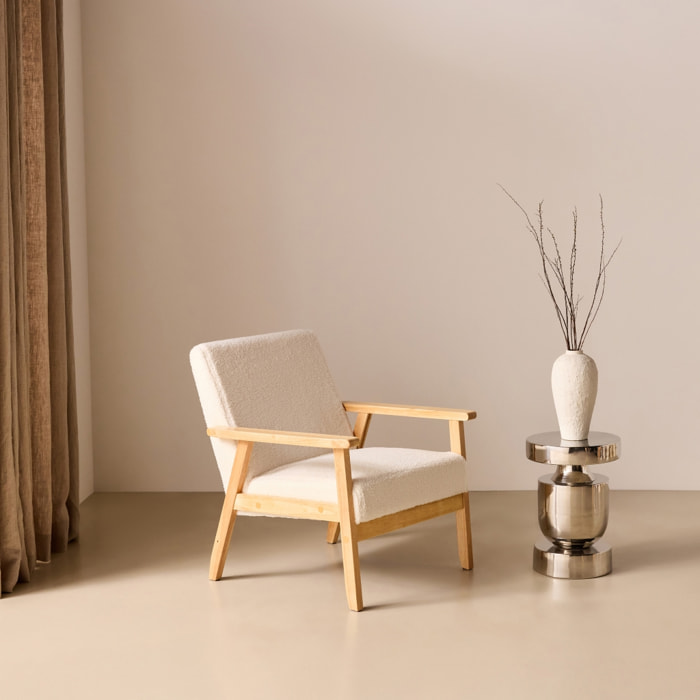 Fauteuil scandinave bois de peuplier, d'hévéa et bouclette ISAK