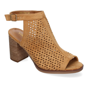 Sandalia de Tacon para Mujer, con Calados y Detalles de Costura, Punta y Talon Abiertos