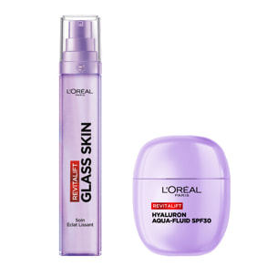 Routine Glass Skin, Soin Glass Skin Éclat Lissant et Aqua-Fluide SPF30 Hyaluron Repulpant