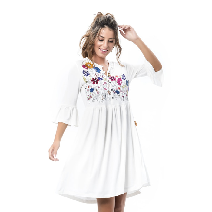Vestido Simun Vestido Bordado Corto Blanco Casual para mujer