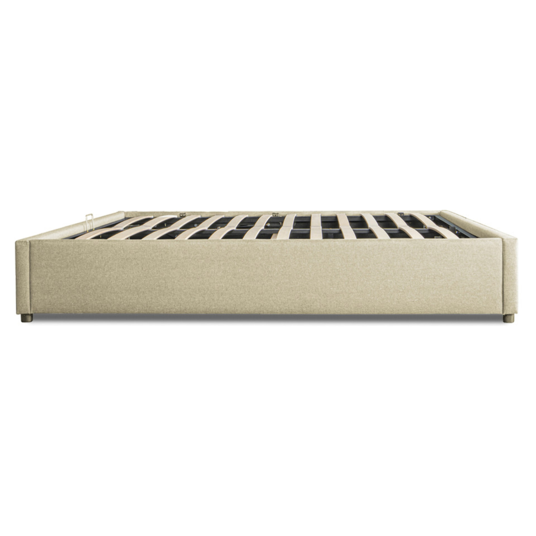 Lit coffre Otto en tissu beige avec sommier 140x190cm