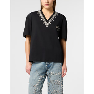 PHILIPP PLEIN Man Fit V-Neck T-Shirt Crystals