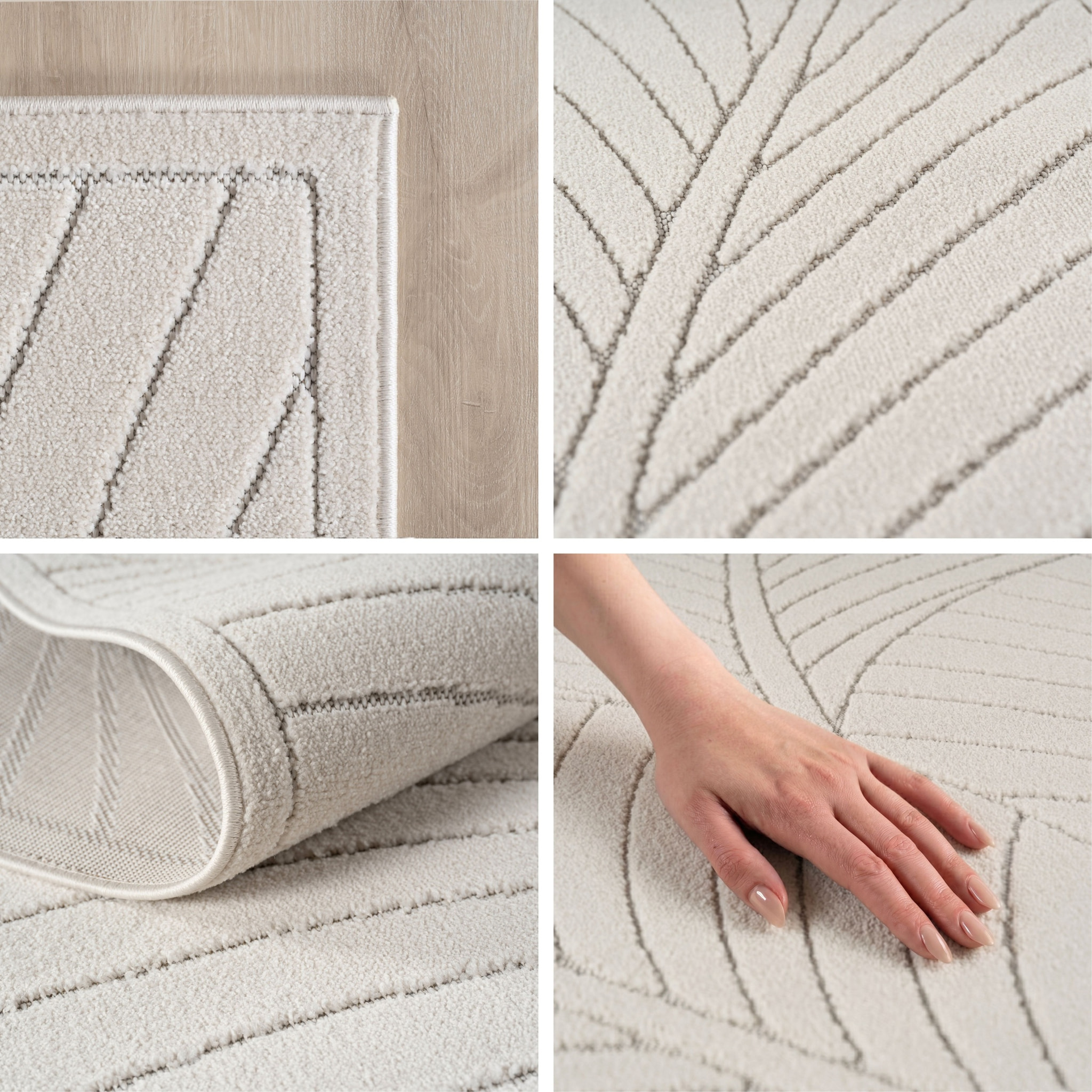 NOVA - Tapis intérieur/extérieur crème à motif feuilles