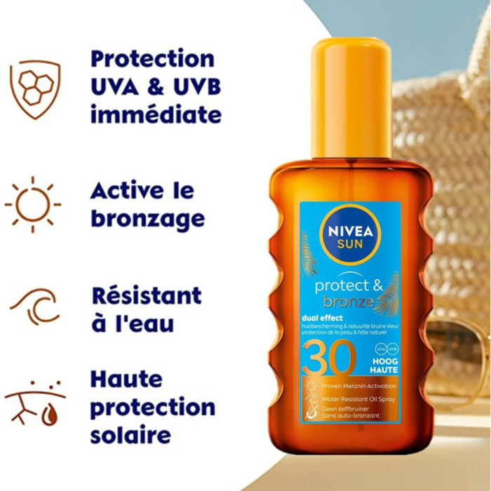 Pack de 2 - NIVEA SUN - Protection solaire Spray Huile Sèche FPS 30 PROTECT & BRONZE 200ml