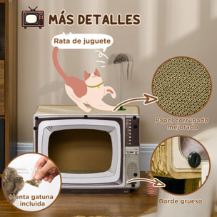 Rascador de Cartón para Gatos Tablero para Rascar en Forma de Televisor con Ratón de Juguete Centro de Actividades para Mascotas 43x23x23,5 cm Arena