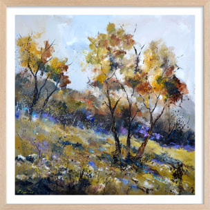 Affiche paysage rural automnal Affiche + cadre en bois - Chêne