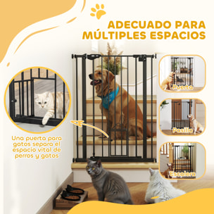 Barrera de Seguridad Perros Gatos con Puerta Pequeña 74-80x104,1 cm para Puerta Pasillo Escalera Barrera para Mascotas con Cierre Automático y Sistema de Doble Bloqueo Negro