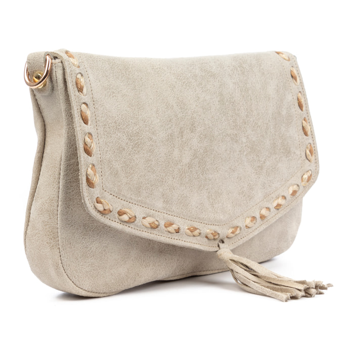 Belmonte Bolso bandolera Mujer. Piel auténtica Gamuza Lavado a la Piedra