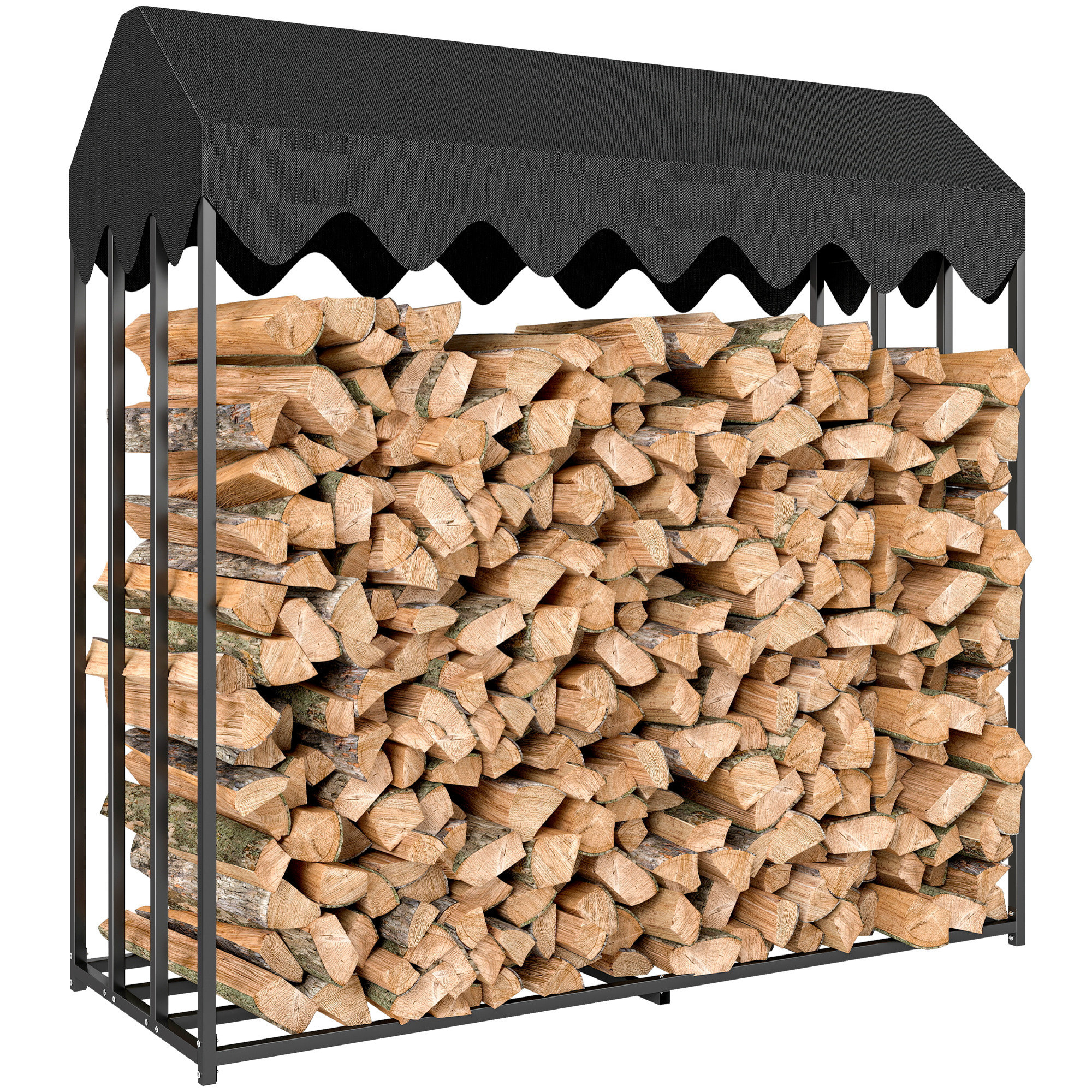 Estante de Leña Metálico, 186x70x185 cm, Leñero Exterior con Cubierta Impermeable 600D Oxford, Marco de Acero, Soporte para Leña de Chimenea, Carga 300 kg, para Jardín, Terraza
