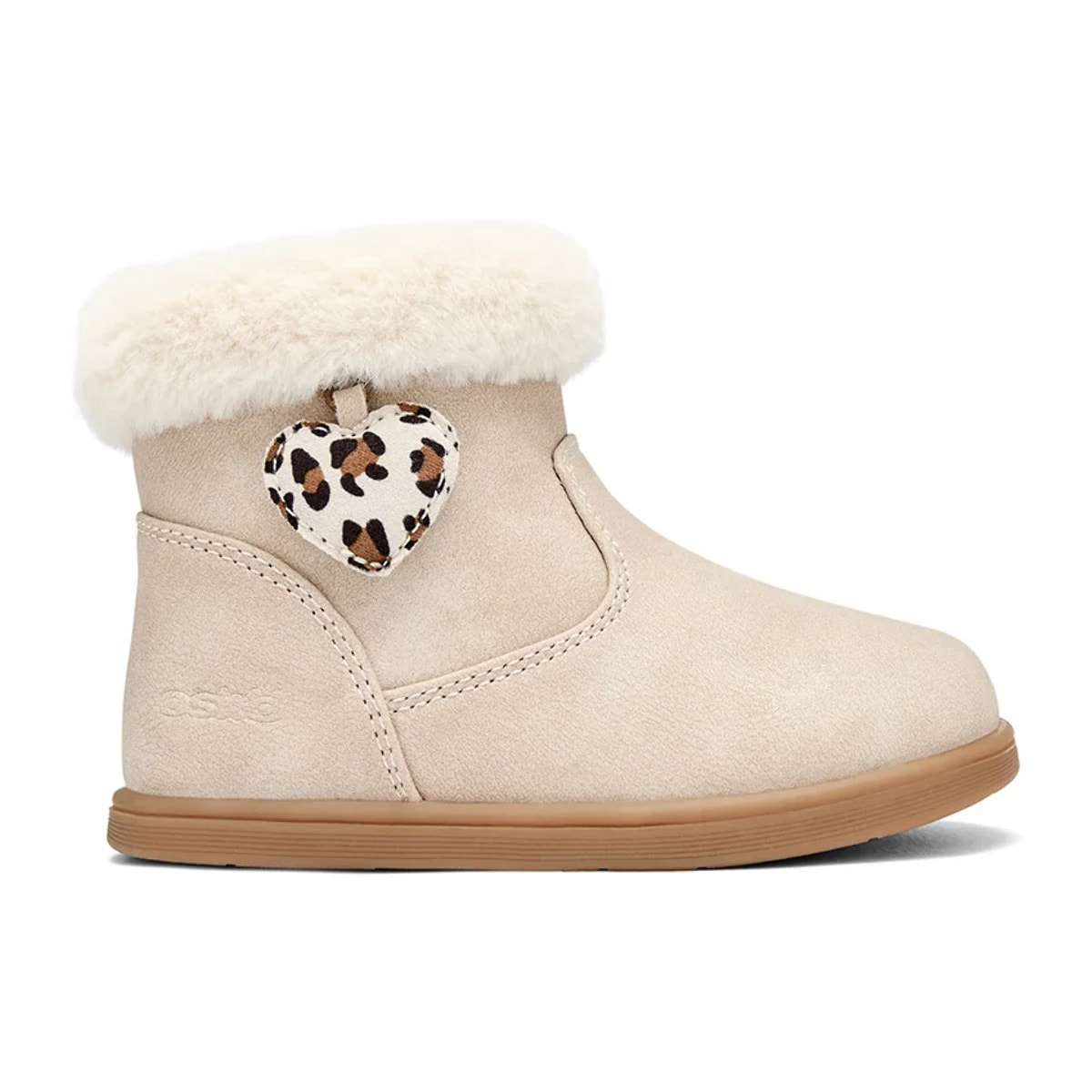 Botas de Niña con Pelo y Corazón Leopardo en Beige