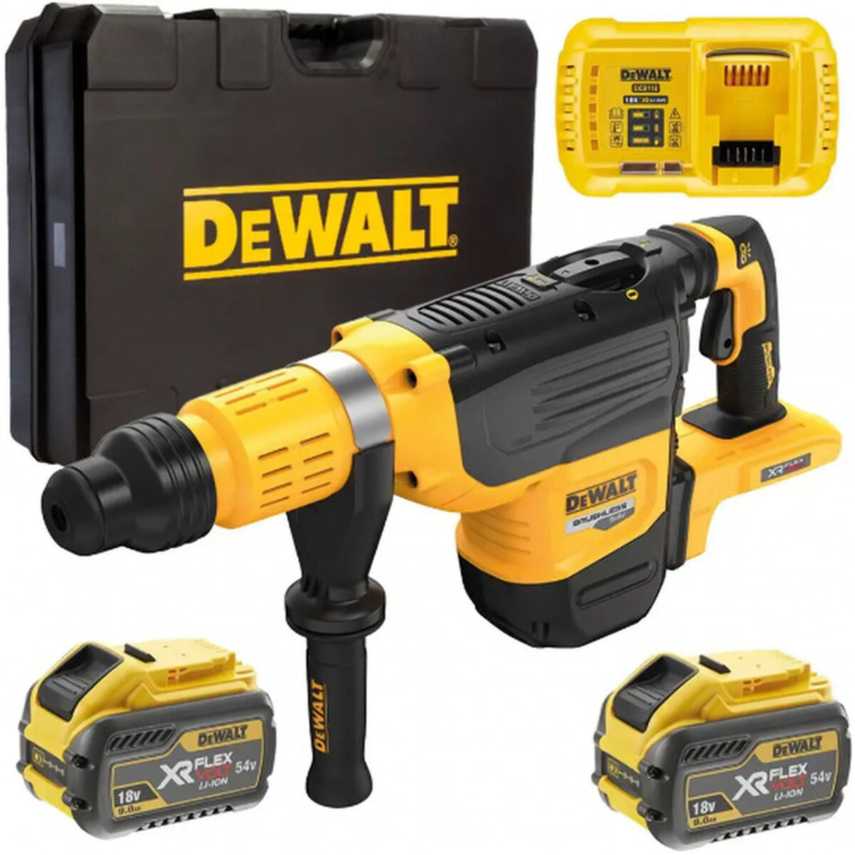 Perforateur SDS-Max XR Flexvolt 54V 19,4J, 52 mm - DEWALT - avec 2 batteries 54V 3Ah - coffret - DCH775X2-QW